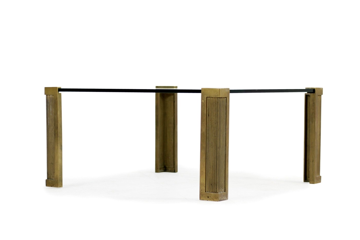 Vintage 1970s Peter Ghyczy Brass And Glass Coffee Table Mod. T14 - Vintage 1970s Peter Ghyczy Brass And Glass Coffee Table Mod. T14