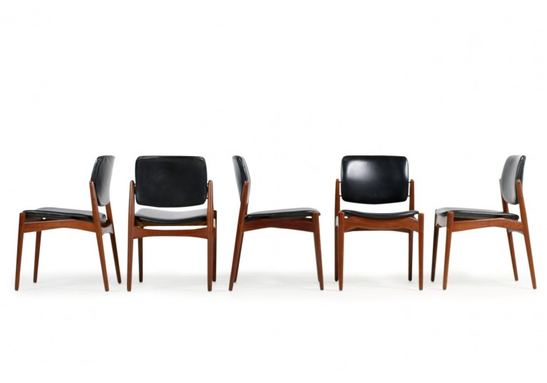 Set of 5 Erik Buck Teak & Leather Chairs Mod. 66 Ørum Møbler 1960s