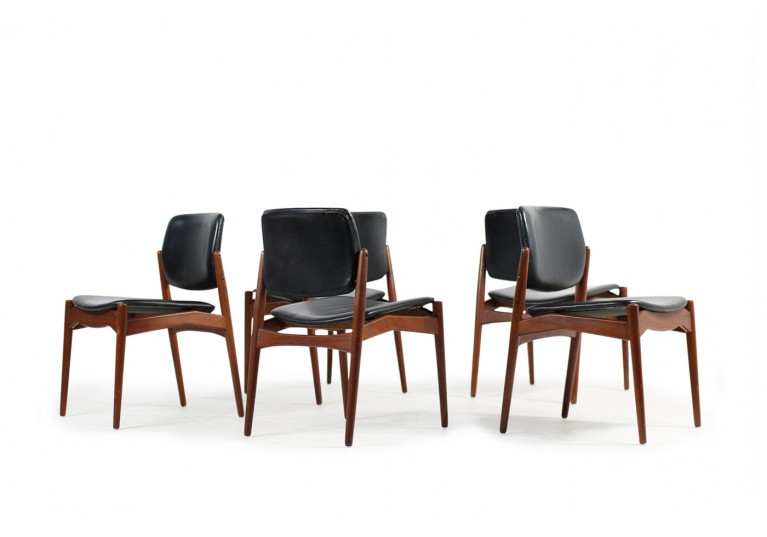Set of 5 Erik Buck Teak & Leather Chairs Mod. 66 Ørum Møbler 1960s