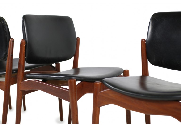 Set of 5 Erik Buck Teak & Leather Chairs Mod. 66 Ørum Møbler 1960s