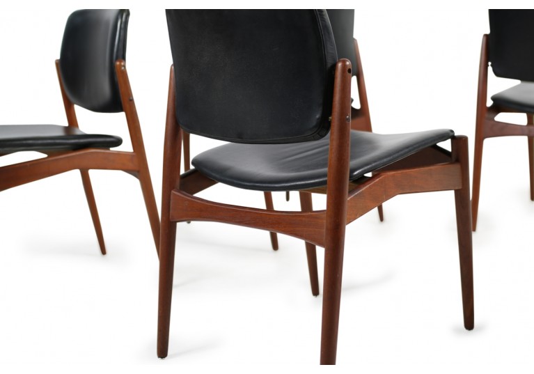 Set of 5 Erik Buck Teak & Leather Chairs Mod. 66 Ørum Møbler 1960s