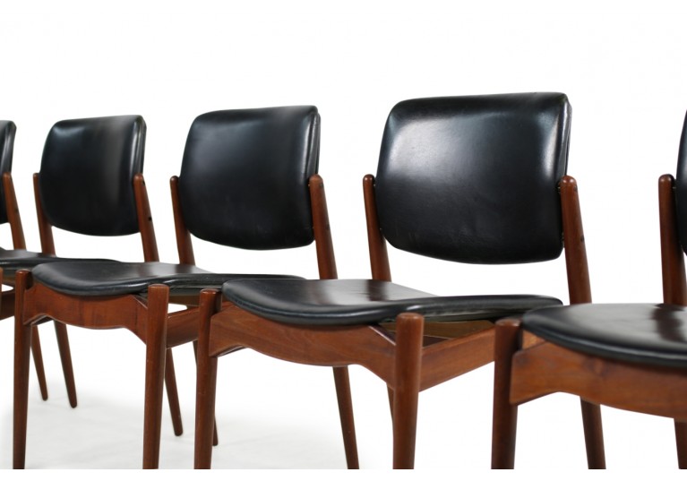 Set of 5 Erik Buck Teak & Leather Chairs Mod. 66 Ørum Møbler 1960s