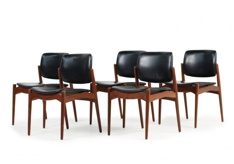 Set of 5 Erik Buck Teak & Leather Chairs Mod. 66 Ørum Møbler 1960s