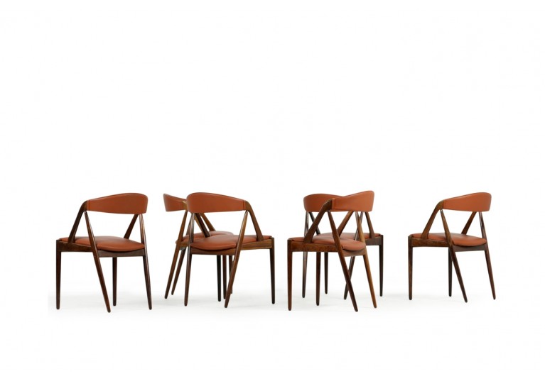Set of 6 Kai Kristiansen Model 31 Rosewood & Leather Dining Chairs