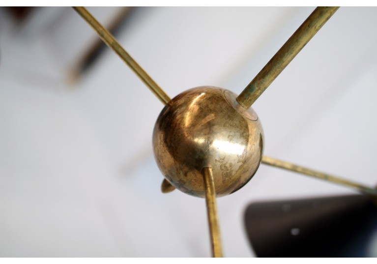 Metal & Messing Lampe, Kronleuchter, Stilnovo Style, Chandelier, 60er, 1960s