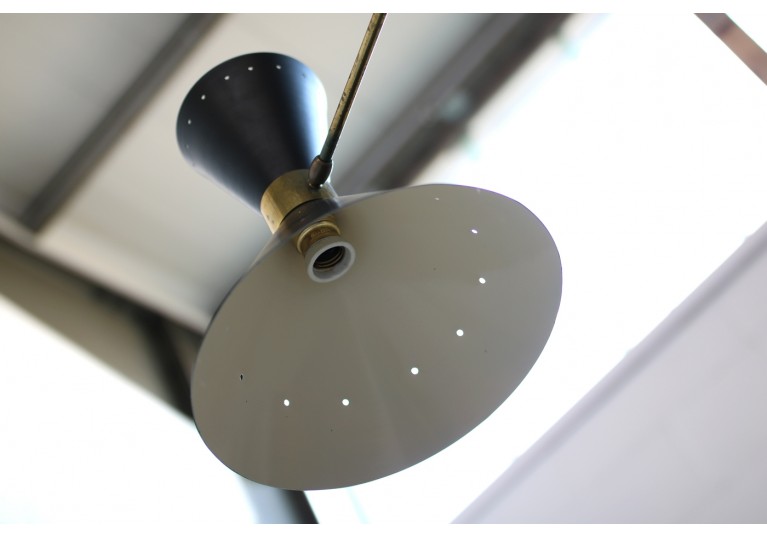 Metal & Messing Lampe, Kronleuchter, Stilnovo Style, Chandelier, 60er, 1960s