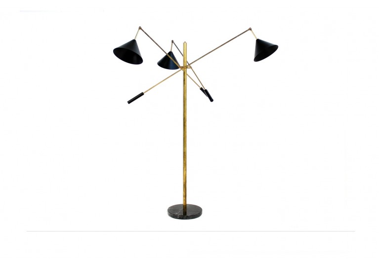 Stehlampe Metal & Messing, Marmor Sockel, Stilnovo Style, Triennale, 60er Style