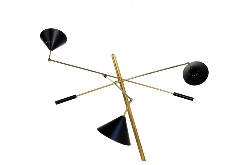 Stehlampe Metal & Messing, Marmor Sockel, Stilnovo Style, Triennale, 60er Style