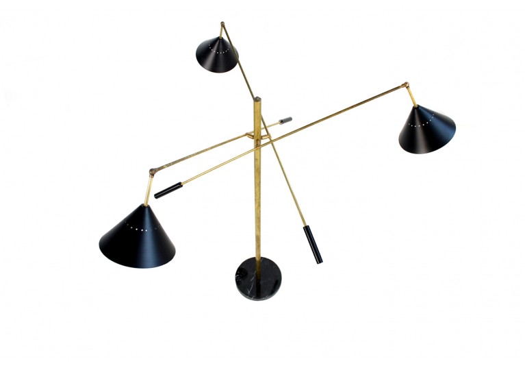 Stehlampe Metal & Messing, Marmor Sockel, Stilnovo Style, Triennale, 60er Style