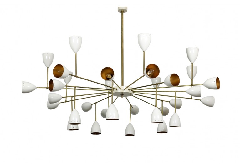 Riesiger Kronleuchter, brass chandelier in the manner of Stilnovo, Arredoluce, 60er, Messing und Metall