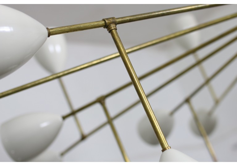 Riesiger Kronleuchter, brass chandelier in the manner of Stilnovo, Arredoluce, 60er, Messing und Metall