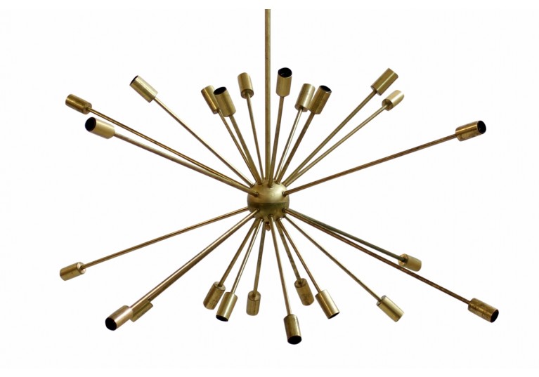 Messing Lampe, Kronleuchter, Italien, In the manner of Stilnovo, Sputnik Chandeloer, 60er, 50er