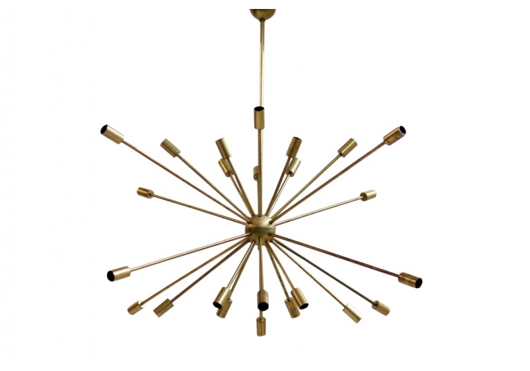 Messing Lampe, Kronleuchter, Italien, In the manner of Stilnovo, Sputnik Chandeloer, 60er, 50er