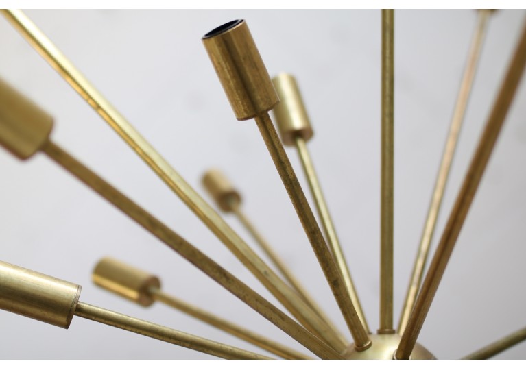 Messing Lampe, Kronleuchter, Italien, In the manner of Stilnovo, Sputnik Chandeloer, 60er, 50er