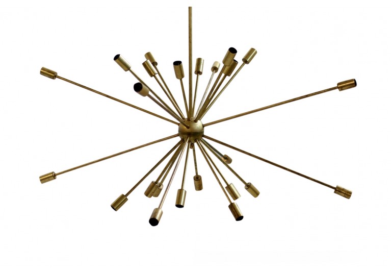 Messing Lampe, Kronleuchter, Italien, In the manner of Stilnovo, Sputnik Chandeloer, 60er, 50er