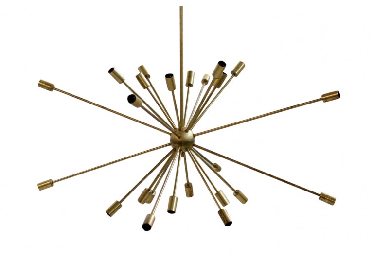Messing Lampe, Kronleuchter, Italien, In the manner of Stilnovo, Sputnik Chandeloer, 60er, 50er