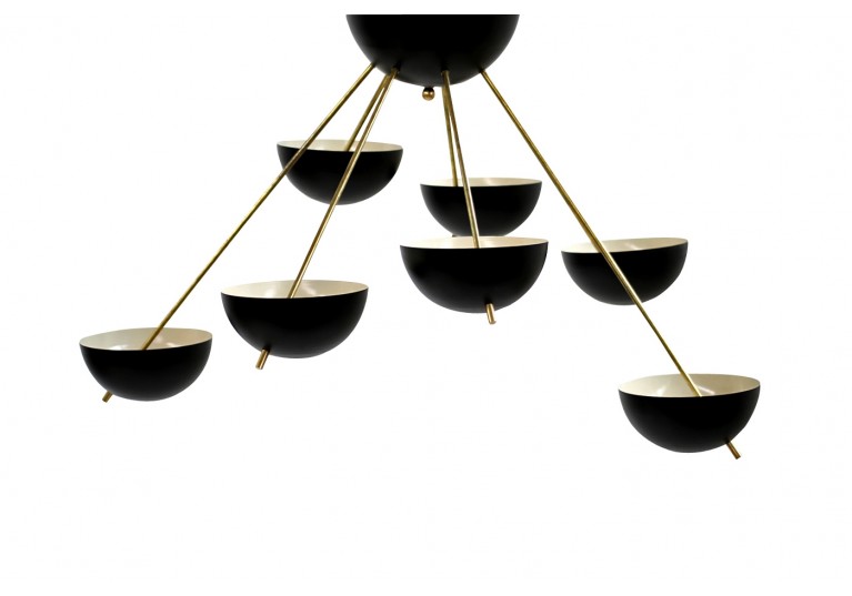 Lampe Italien, Metall, Messing, Stilnovo, Arredoluce, 60er, 70er, Italian modern fush mount stilnovo style chandelier