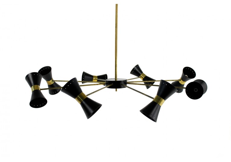 60er Lampe, 70er Kronleuchter, Italien, Stilnovo, Arredoluce, chandelier, metal, brass, Messing