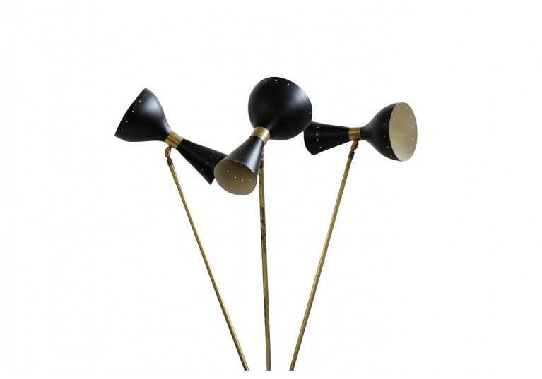 Tripod Lampe, Bodenlampe, Messing & Metall, Stilnovo Style, brass tripod floor lamp, 60er