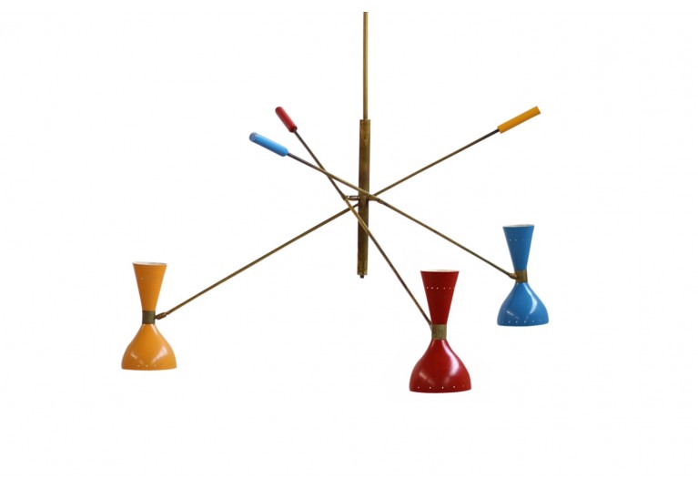 60er Lampe, 50er Kronleuchter, Metall, Italien, Stilnovo, Arredoluce, brass italian chandelier, lamp, stilnovo style
