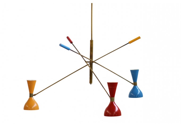 60er Lampe, 50er Kronleuchter, Metall, Italien, Stilnovo, Arredoluce, brass italian chandelier, lamp, stilnovo style
