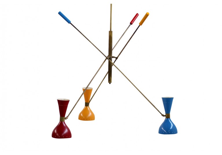 60er Lampe, 50er Kronleuchter, Metall, Italien, Stilnovo, Arredoluce, brass italian chandelier, lamp, stilnovo style