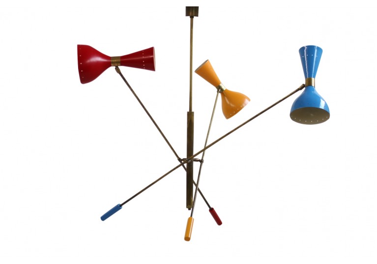 60er Lampe, 50er Kronleuchter, Metall, Italien, Stilnovo, Arredoluce, brass italian chandelier, lamp, stilnovo style