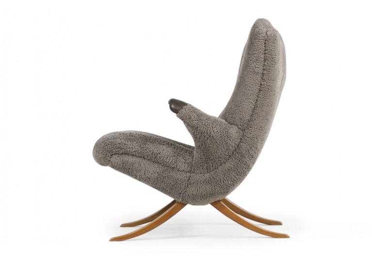 50er Sessel, organische Form, Papa Bear Lounge Chair, Sheepskin, 50er Sessel, Buchenholz