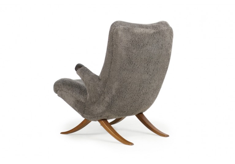 50er Sessel, organische Form, Papa Bear Lounge Chair, Sheepskin, 50er Sessel, Buchenholz
