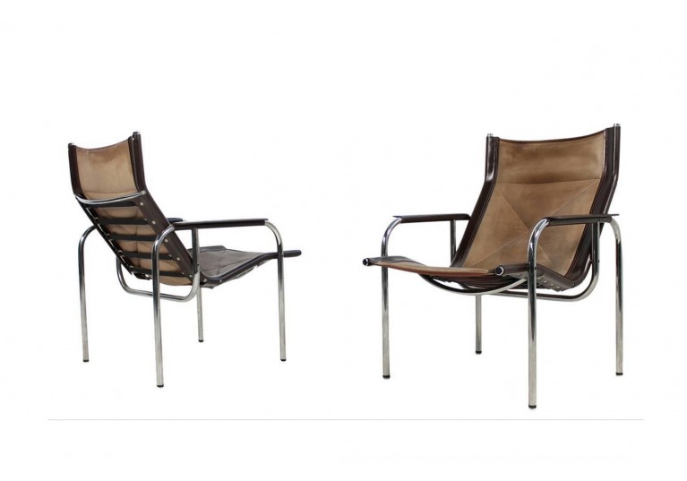 70er Sessel, Leder & Chrom, Hans Eichenberger für Straessle