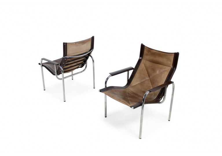 70er Sessel, Leder & Chrom, Hans Eichenberger für Straessle