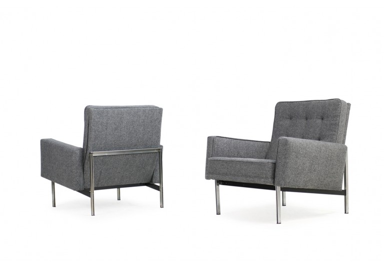 50er Sessel, Knoll International, Florence Knoll, Parallel Bar Lounge Chairs, 60er Jahre, Neubezug, Wolle, Webstoff