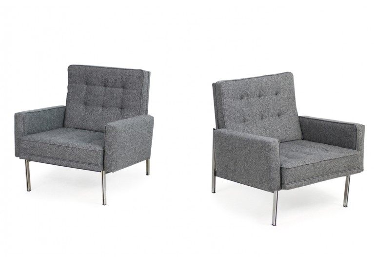 50er Sessel, Knoll International, Florence Knoll, Parallel Bar Lounge Chairs, 60er Jahre, Neubezug, Wolle, Webstoff