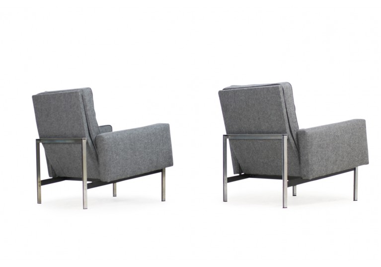 50er Sessel, Knoll International, Florence Knoll, Parallel Bar Lounge Chairs, 60er Jahre, Neubezug, Wolle, Webstoff