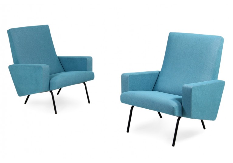 Pair of 1950s Lounge Chairs Joseph Andre Motte attrib. Mid Century