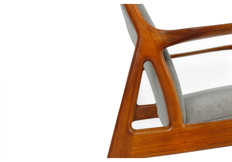 60er Teak Sessel, Danish Modern Easy Chairs, Horsnaes Denmark, Webstoff grau