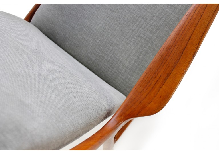 60er Teak Sessel, Danish Modern Easy Chairs, Horsnaes Denmark, Webstoff grau