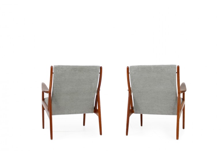 60er Teak Sessel, Danish Modern Easy Chairs, Horsnaes Denmark, Webstoff grau