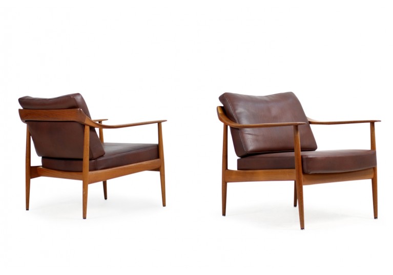 60er Teak Easy Chairs, Teak & Leder, Sessel, Knoll Antimott, Germany, 50er 