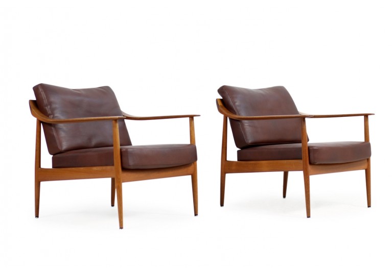 60er Teak Easy Chairs, Teak & Leder, Sessel, Knoll Antimott, Germany, 50er 