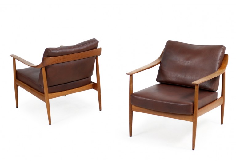 60er Teak Easy Chairs, Teak & Leder, Sessel, Knoll Antimott, Germany, 50er 