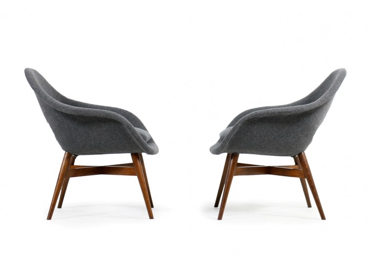Beautiful Pair of 1960s Miroslav Navratil Chairs, New Upholstery