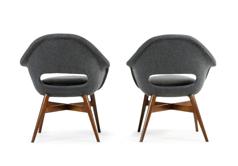 Beautiful Pair of 1960s Miroslav Navratil Chairs, New Upholstery
