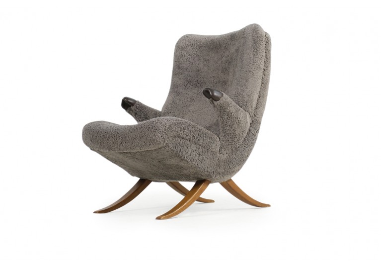 50er Sessel, organische Form, Papa Bear Lounge Chair, Sheepskin, 50er Sessel, Buchenholz