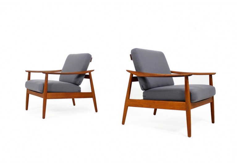 60er Teak Sessel, Arne Vodder, France & Son, danish modern easy chairs, Webstoff grau