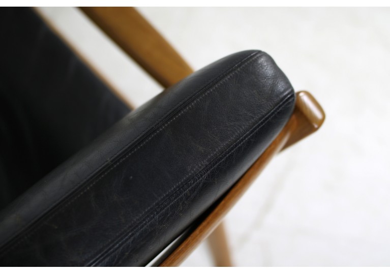 1960s Danish Modern Ole Wanscher Easy Chair Teak & Black Leather No. 3