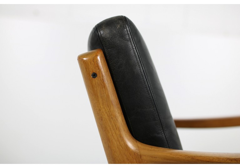 1960s Danish Modern Ole Wanscher Easy Chair Teak & Black Leather No. 3