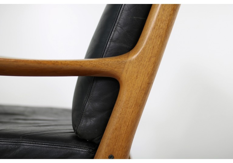 1960s Danish Modern Ole Wanscher Easy Chair Teak & Black Leather No. 3
