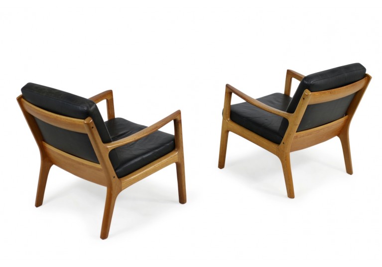 1960s Danish Modern Ole Wanscher Easy Chair Teak & Black Leather No. 3