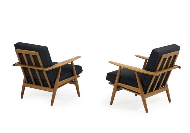 1950s Hans J. Wegner GE 240 Oak Cigar Easy Lounge Chairs & Ottoman